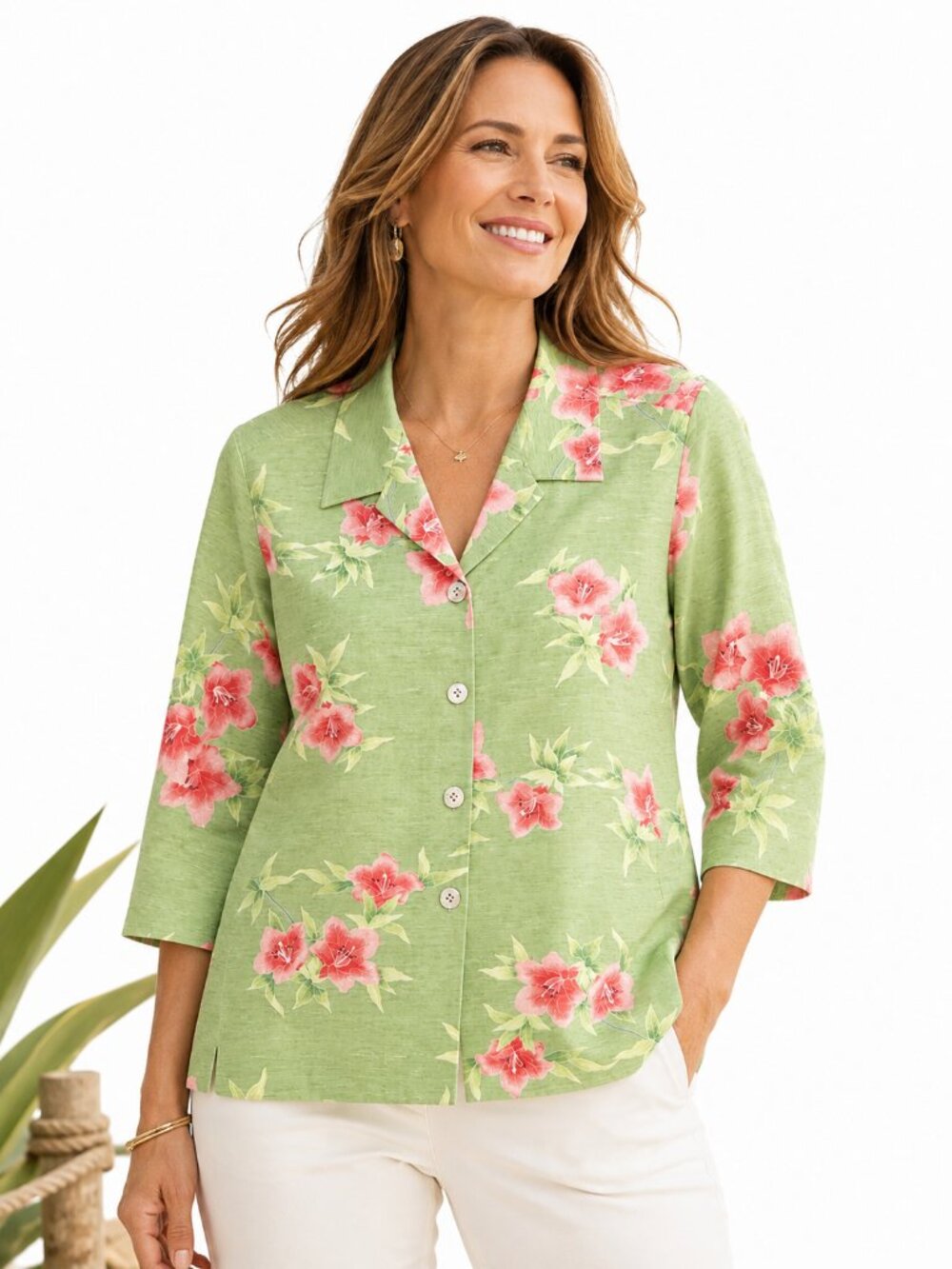 Tommy Bahama Silk Hibiscus Floral Lined Button Blouse